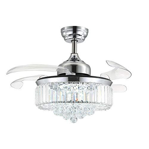 Moooni Dimmable Fandelier Crystal Ceiling Fans with Lights and Remote Modern Invisible Retractable B | Amazon (US)
