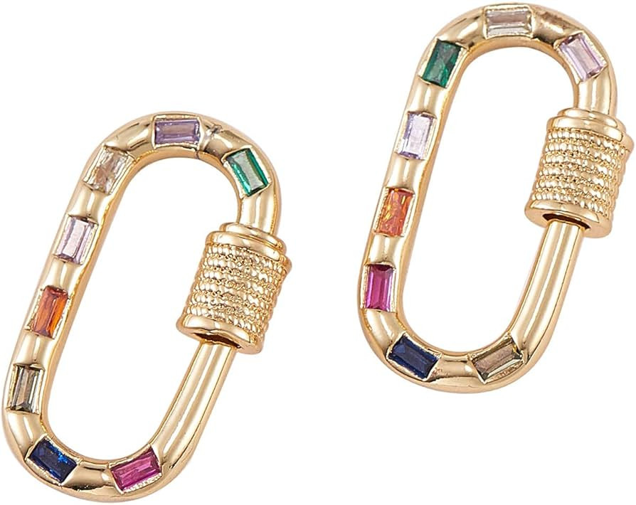 LiQunSweet 5 Pcs Golden Plated Brass Micro Pave Cubic Zirconia Small Oval Screw Carabiner Locking... | Amazon (US)