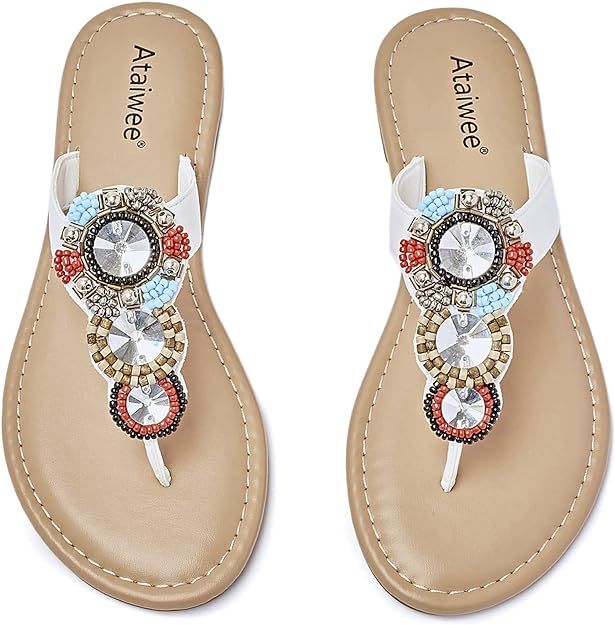 Ataiwee Women's Flat Slide Sandals - Fashion Slip On Flat Summer Shoes. | Amazon (US)