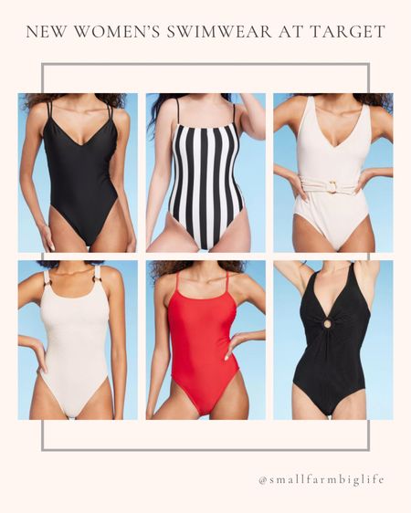 New women’s one piece swimwear at Target. Swimsuit. Black and white striped square neck high leg cheeky one piece swimsuit. Crepe belted vneck one piece swimsuit. Red lace up back high leg one piece swimsuit. Black strappy high leg cheeky one piece swimsuit. Square neck pucker textured high leg one piece swimsuit. Black ribbed plunge ring detail one piece swimsuit  

#LTKOver40 #LTKSwim #LTKFindsUnder50