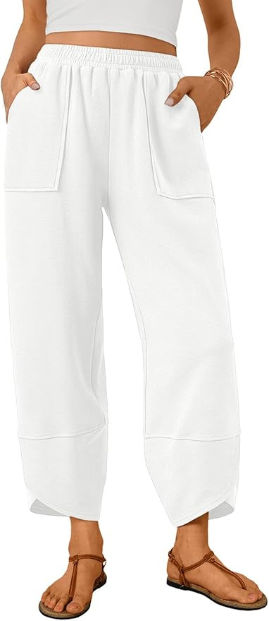 Trendy Queen Women's Wide Leg Pants, Soft Cotton Blend with Pockets for Casual Summer | Amazon (US)