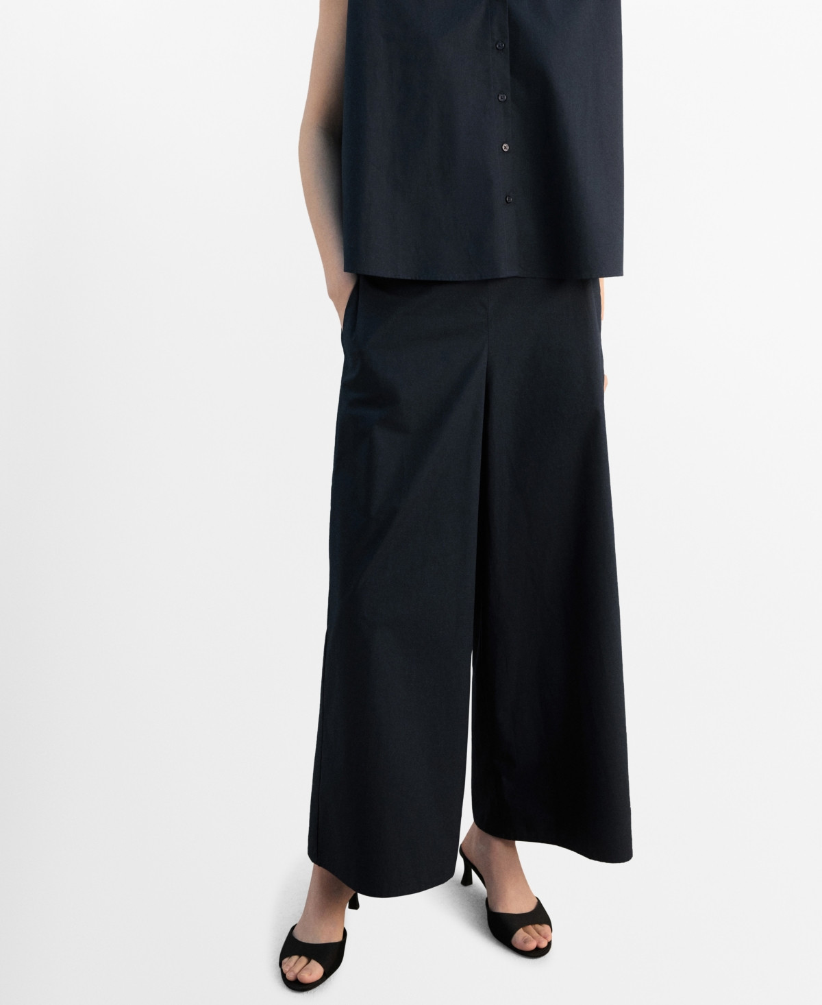 Mango Women's Elastic Waist Straight-Fit Pants - Navy | Macy's