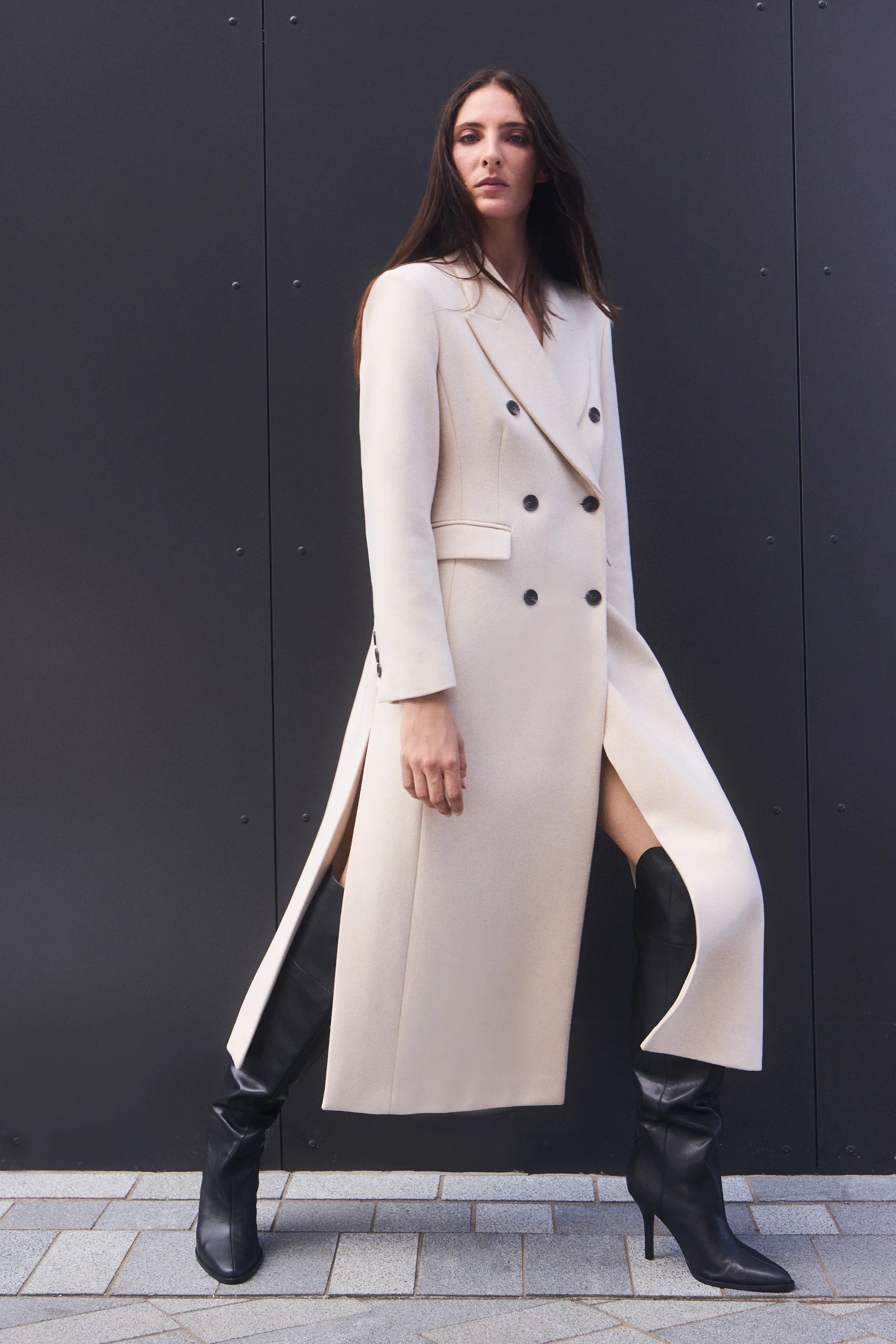 Petite Stripe Wool Double Breasted Tailored Maxi Coat | Karen Millen UK + IE + DE + NL