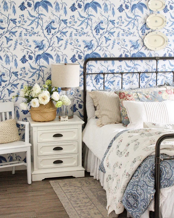 Chinoise | Blue | Peel 'n Stick or Traditional Wallpaper | Custom Colors | Made in the USA! • V... | Etsy (US)