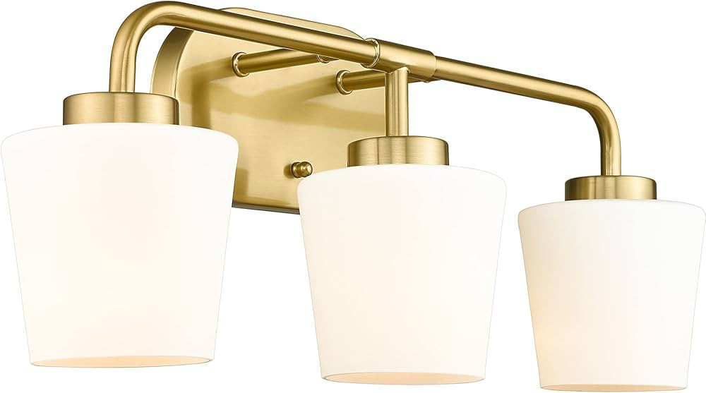 Brushed Gold Bathroom Vanity Light, Farmhouse Brass Sconces Wall Lighting with Milk White Glass, ... | Amazon (US)