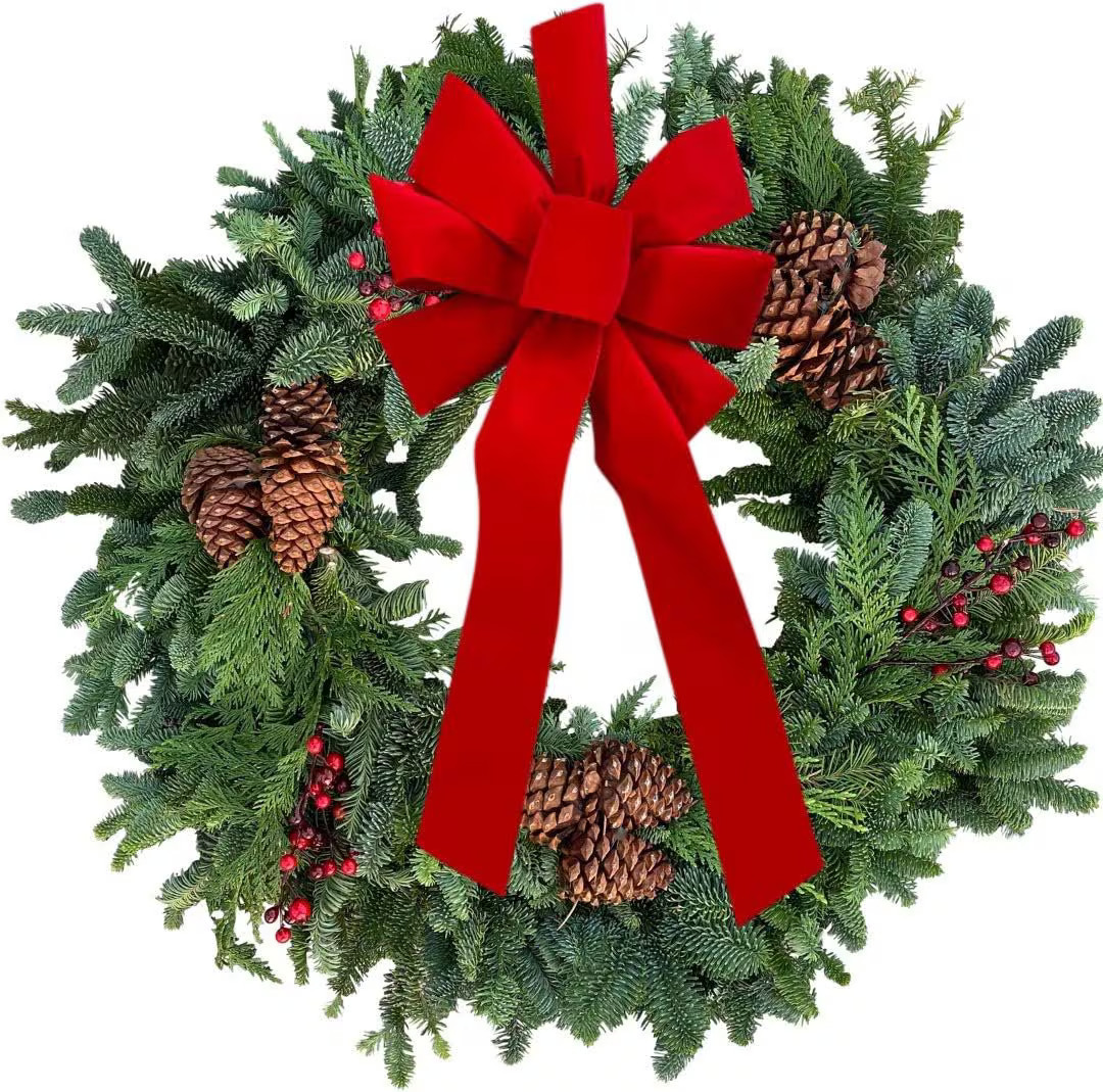 Live Fresh 30” Noble Fir Mix Christmas Wreath with Cedar Boughs, Pinecones and Red Berries – ... | Etsy (US)