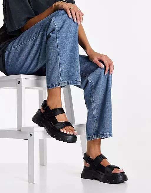 ASOS DESIGN Flavia chunky two-part sandals in black | ASOS (Global)