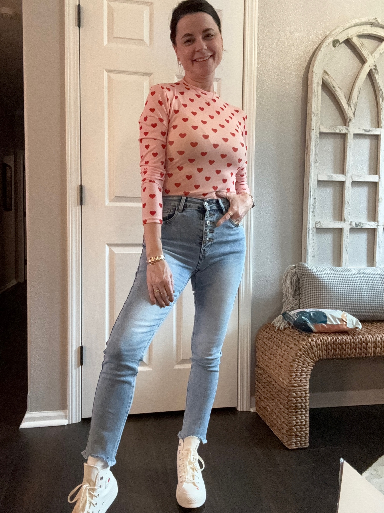 This Valentine’s Day outfit is the perfect for a casual day!  Real, everyday life, outfit!  Top and jeans are TTS.  Jeans do have some stretch.  Shoes run 1/12 size big for me.

Use code JANUARY20 at Pink Lily for a discount!

#LTKshoecrush #LTKstyletip #LTKSeasonal