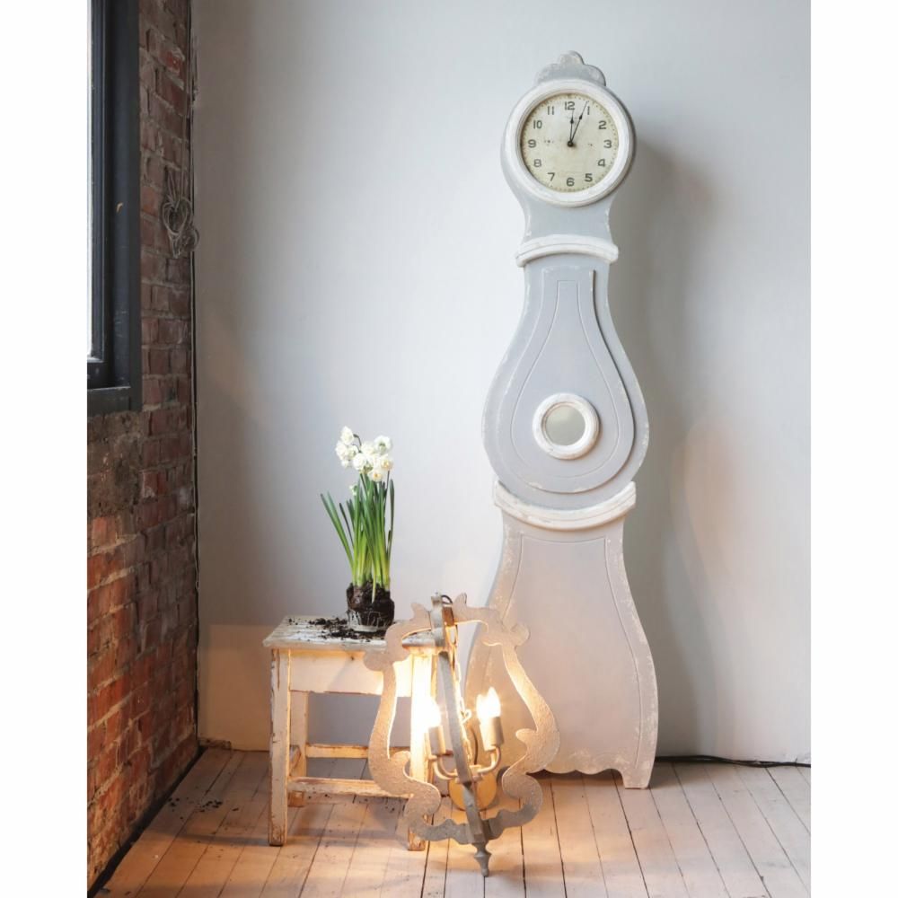 3R Studios Wood Gray and White Floor Clock | Hayneedle