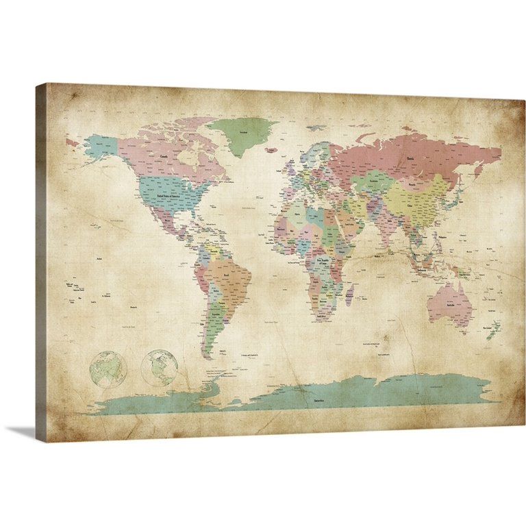 Great BIG Canvas | "Political Map of the World Map, Antique" Canvas Wall Art - 36x24 | Walmart (US)