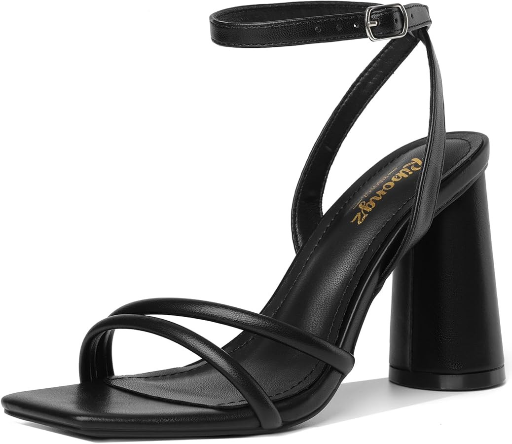 RIBONGZ Block Heels Prom Heeled Sandals for Women Chunky Square Open Toe Strappy High Heels Ankle... | Amazon (US)