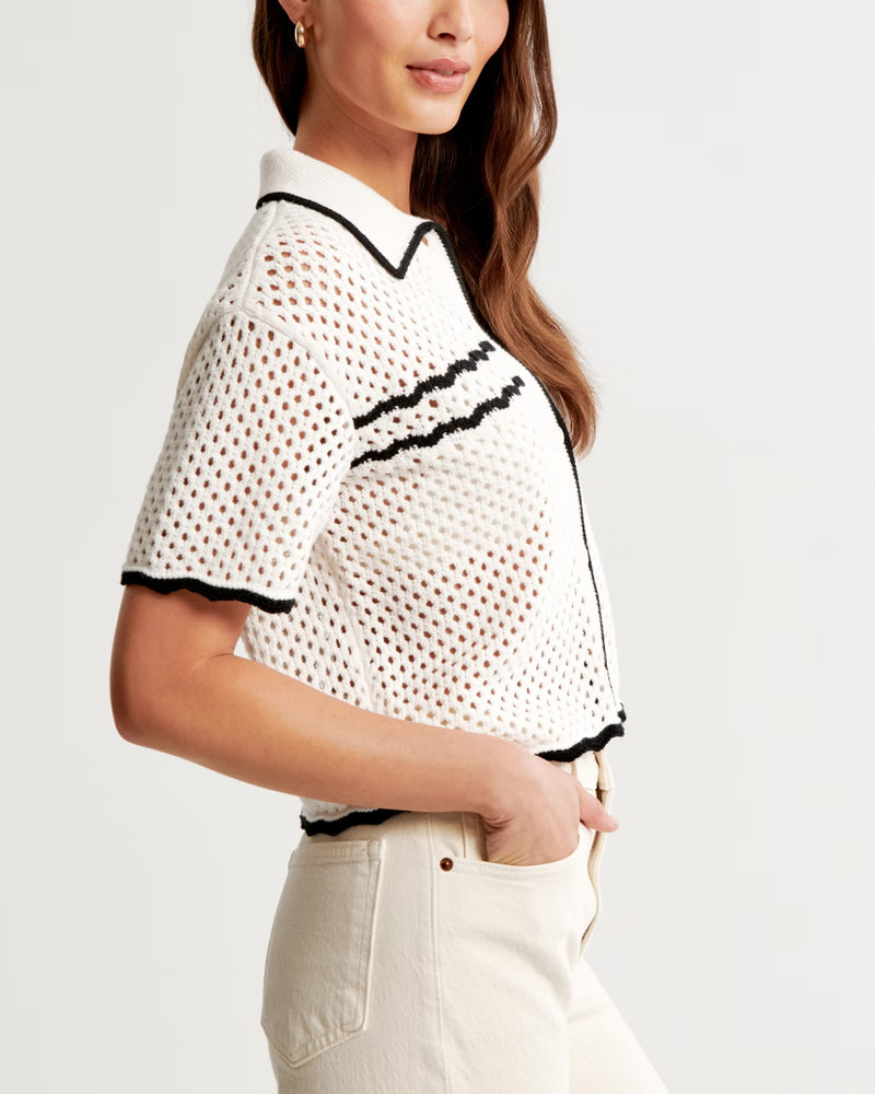 Women's Crochet-Style Mosaic Tile Polo | Women's Tops | Abercrombie.com | Abercrombie & Fitch (US)