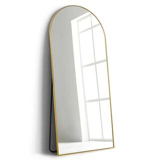 Elevens 71 in. x 32 in. Large and Wide Classic Full Length Arch Metal Framed Gold Floor Mirror Wa... | The Home Depot