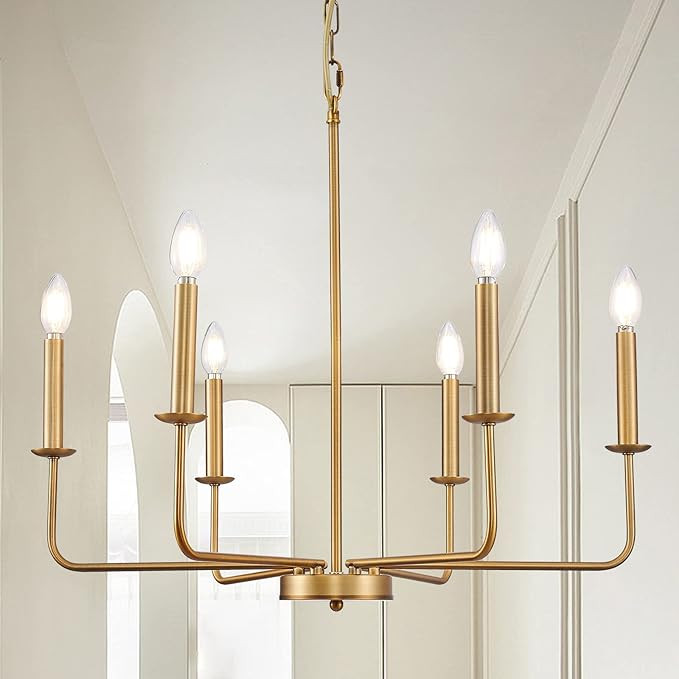 Zhizenl Gold Chandelier, 6-Lights Farmhouse Chandeliers for Dining Room, Adjustable Height Modern... | Amazon (US)