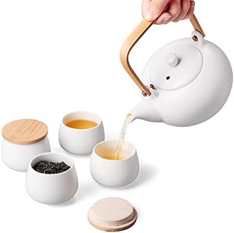 20oz Ceramic Teapot with 4 Teacup, Japanese Style Porcelain Tea Pot, Loose Leaf and Blooming Tea ... | Amazon (US)