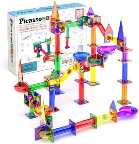 PicassoTiles 50pcs Magnetic Tiles Marble Run for Kids Race Track Toy Marble Maze Sensory Toys for... | Amazon (US)