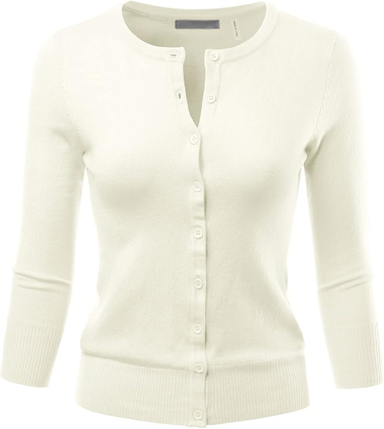 LALABEE Women's 3/4 Sleeve Crewneck Button Down Knit Sweater Cardigan (S~3XL) | Amazon (US)