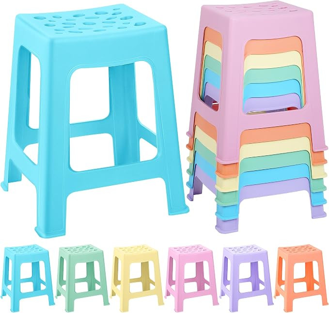 6 Pack Plastic Stools 16.9 Inch 6 Macaron Colored Nesting Stools Portable Backless Bar Stool Flex... | Amazon (US)