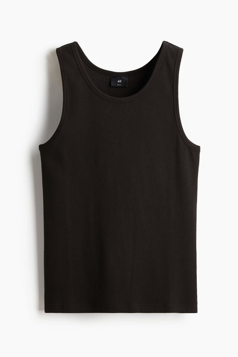 Slim Fit Ribbed Tank Top - Black - Men | H&M US | H&M (US + CA)
