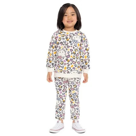 Hello Kitty Toddler Girls Long Sleeve Allover Print Sweatshirt and Matching Flare Leggings Set, 2-Piece, Sizes 12M-5T | Walmart (US)