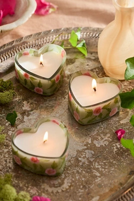 Peony Blush Heart Candles, Set of 3 Mini | Anthropologie (US)