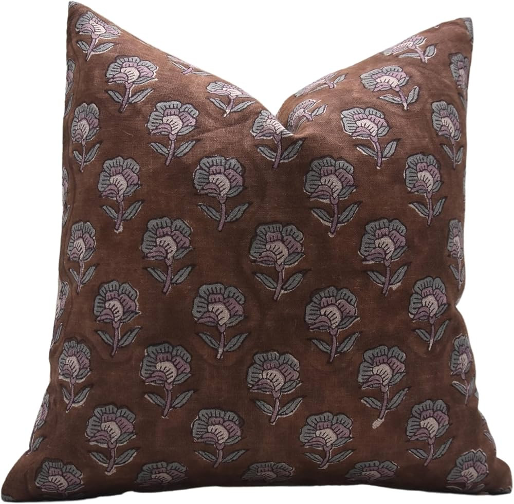 Fabritual Block Print Pure Linen 14X20 Throw Pillow Covers, Handmade (Rohini, Dark Brown) | Amazon (CA)