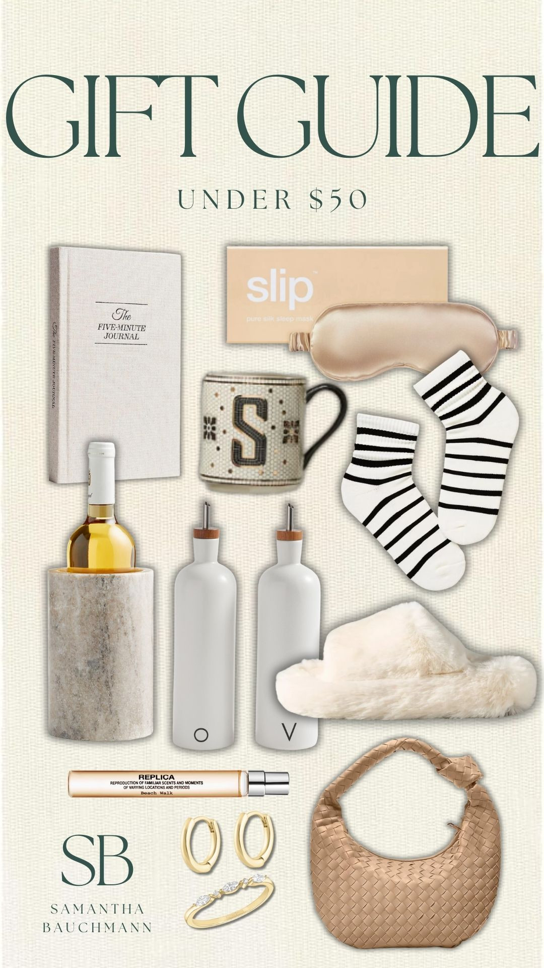 Gift Guide: under $50🎄✨

gift guide, gift for her, gifts under $50, slip eye mask, 5 minute journal, journal, anthropologie mugs, socks, oil and vineager dispenser, slippers, nude bag, neutral purse, replica fragrance, travel fragrance, wine chiller, electric picks, Samantha Bauchmann 

 #LTKCyberWeek #LTKGiftGuide #LTKHoliday