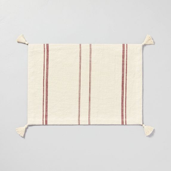 Engineered Stripe Woven Placemat Dark Red/Cream - Hearth & Hand™ with Magnolia | Target