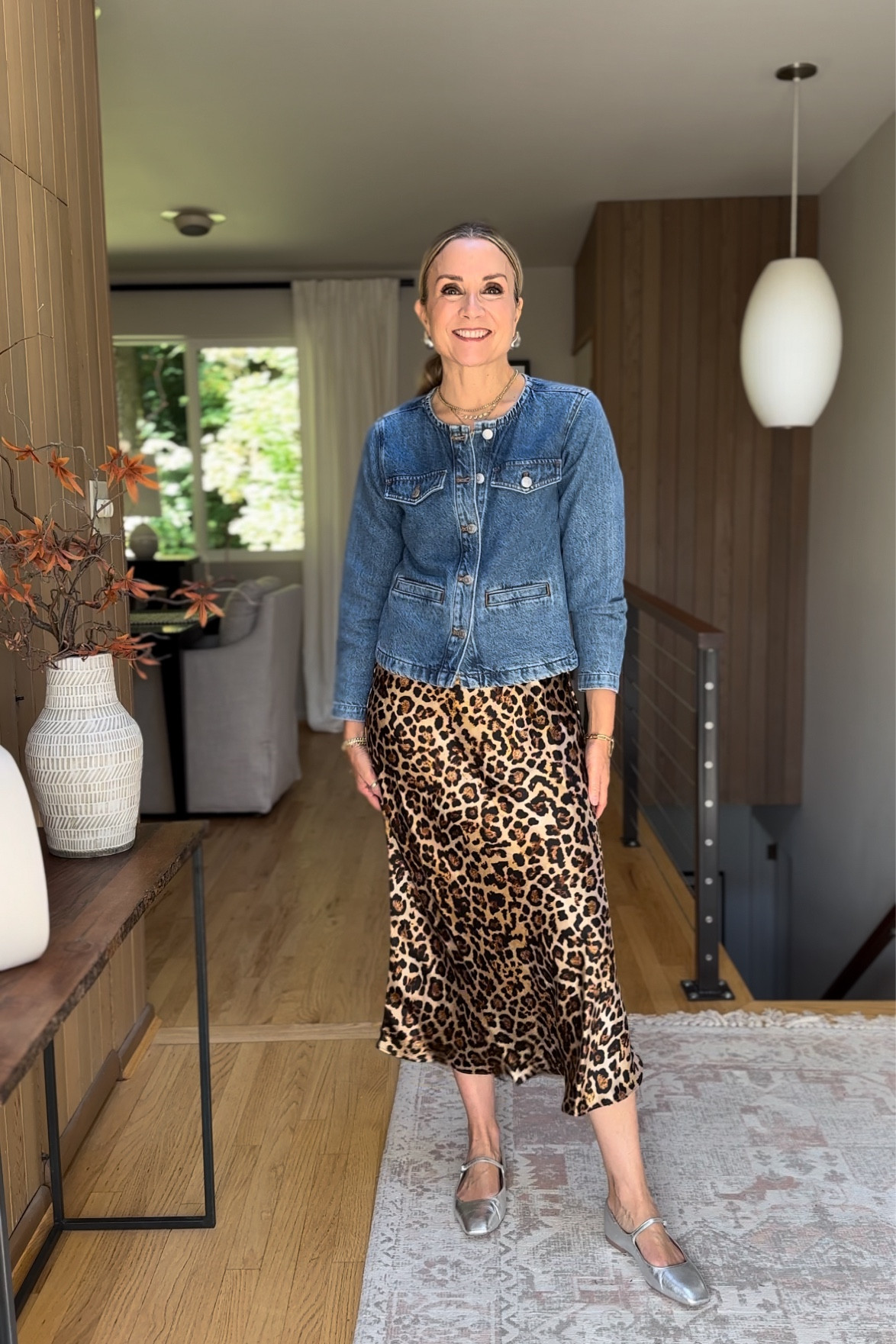 Bestseller of the week! Loft leopard slip skirt, wearing xs. Denim lady jacket from Madewell. Also linked a similar style. Fall outfit, work outfit, church outfit, teacher outfit 

#LTKSaleAlert #LTKOver40 #LTKWorkwear