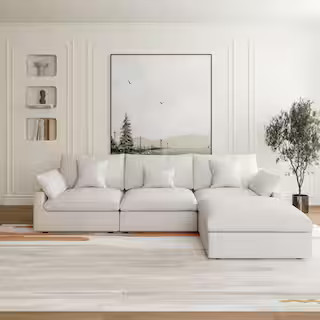 J&E Home 119.29 in. Slope Arm 4-Piece L-Shaped Linen Modern Oversize Modular Sectional Sofa Couch... | The Home Depot