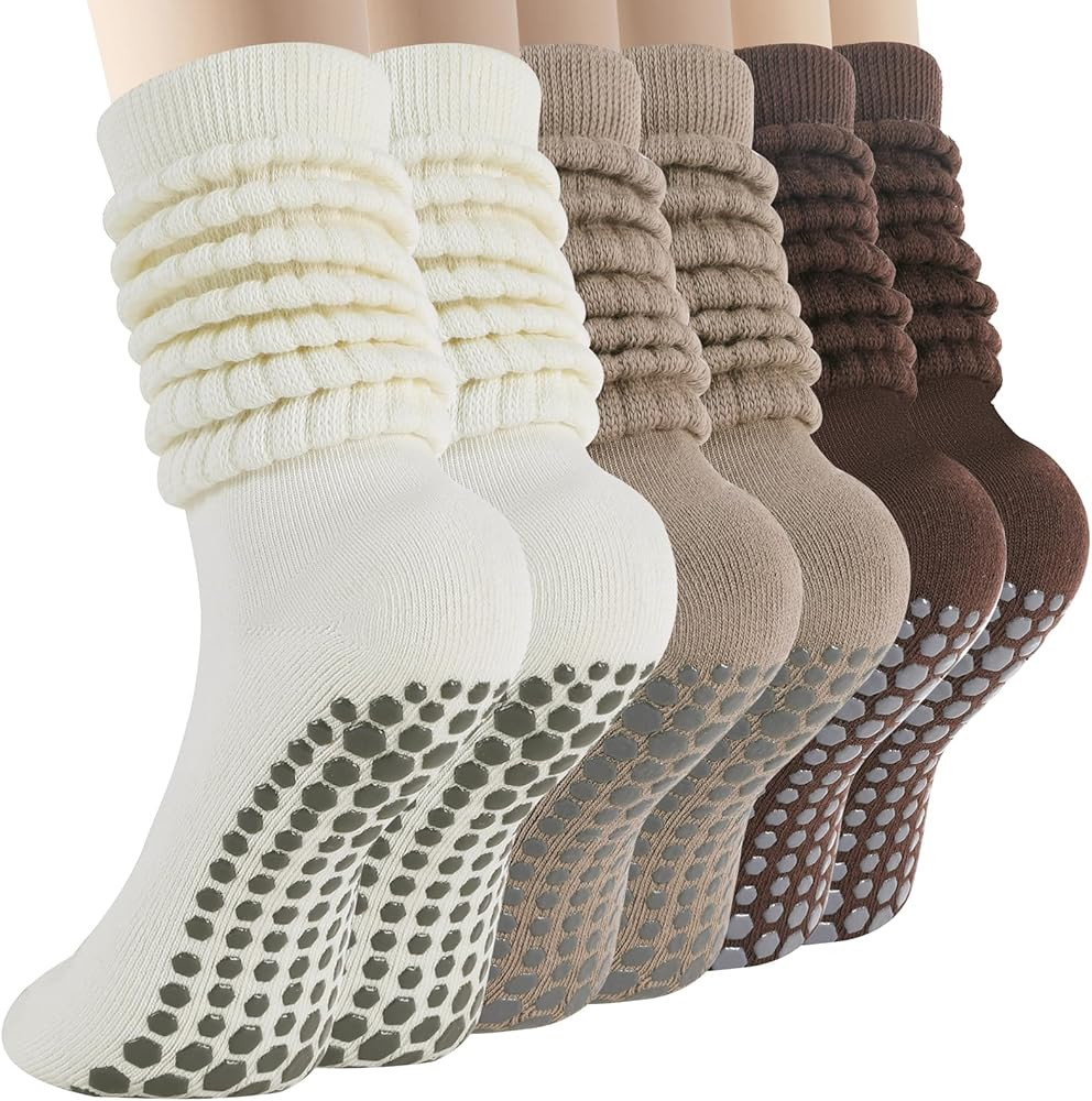 BISOUSOX Pilates Slouch Scrunch Grip Socks, Yoga Slipper Warm Cozy Ankle Crew Grippy Long Barre S... | Amazon (US)