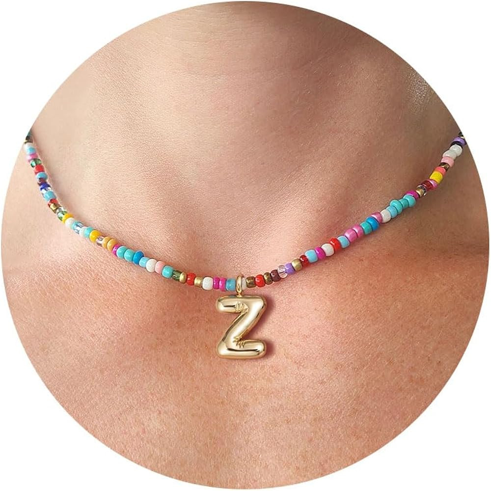 VRIUA Colorful Initial Necklaces for Women – Bubble Letter Necklace Handmade Beaded Necklace Da... | Amazon (US)