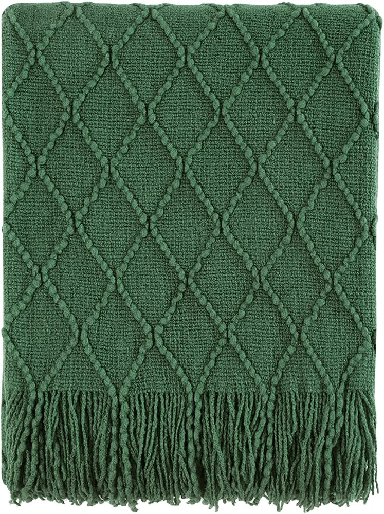 BOURINA Green Throw Blanket Textured Solid Soft Sofa Couch Decorative Knitted Blanket, 50" x 60" ... | Amazon (US)