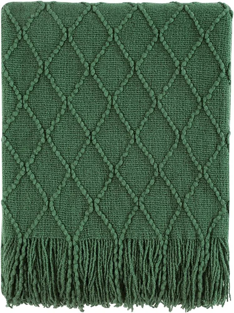 BOURINA Green Throw Blanket Textured Solid Soft Sofa Couch Decorative Knitted Blanket, 50" x 60" ... | Amazon (US)
