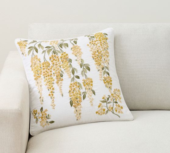 Wisteria Floral Embroidered Pillow | Pottery Barn (US)