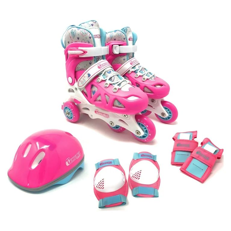 Chicago Skates Adjustable Inline Training Skate Combo Set Pink/White/Teal, Includes Skates, Helme... | Walmart (US)