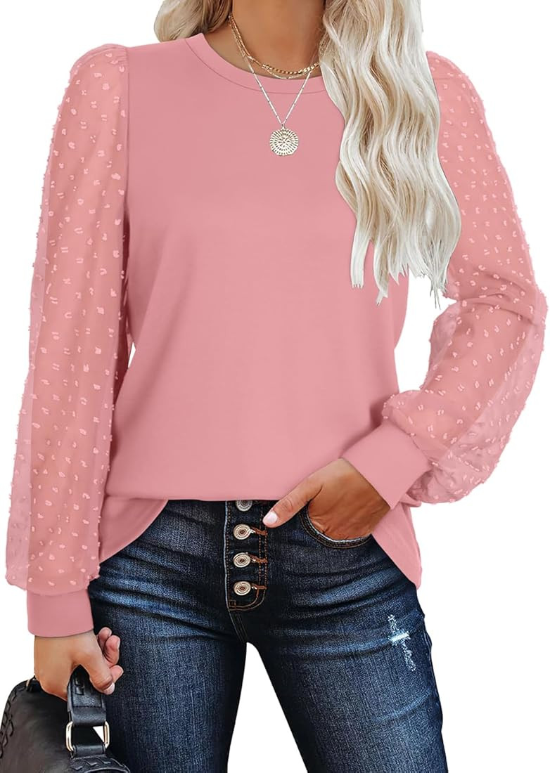WIHOLL Long Sleeve Shirts for Women Tops Tunic Fall Trendy Crew Neck Clothes | Amazon (US)