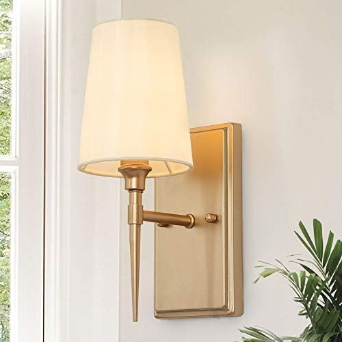 Sconces Wall Lighting Fixture, 1 Light Gold Bathroom Light Fixtures with White Fabric Shade, Modern  | Amazon (US)