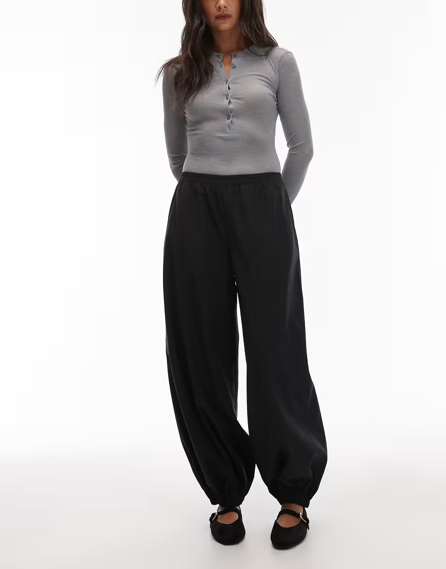 ARKET wool blend barrel leg trousers in black | ASOS (Global)