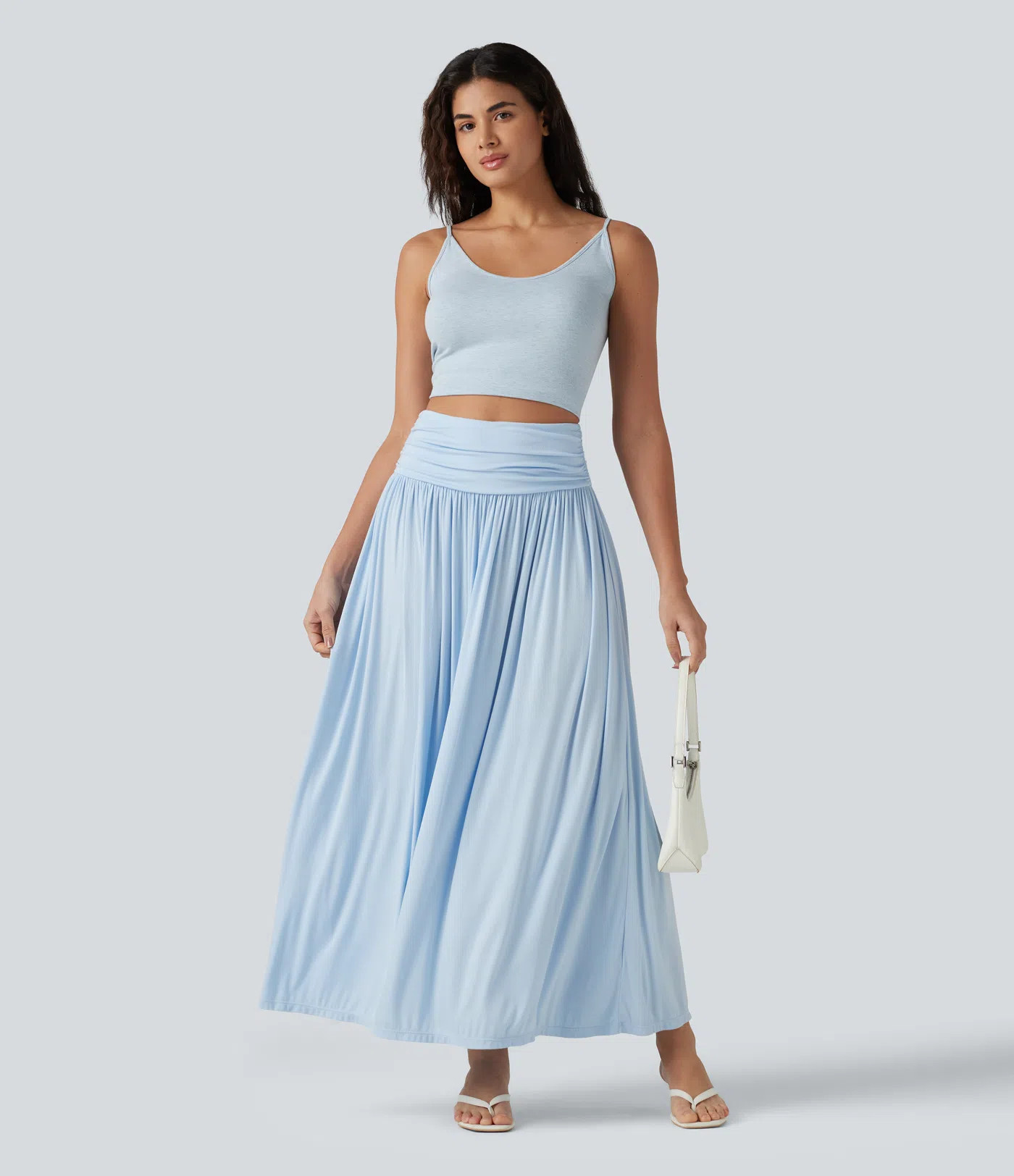Women’s High Waisted Ruched Flowy Maxi Casual Skirt - Halara | HALARA