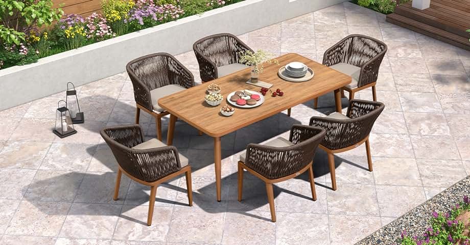 PURPLE LEAF 7 Pieces Patio Dining Set Wicker Outdoor Furniture Rectangular Table and Chairs Set f... | Amazon (US)