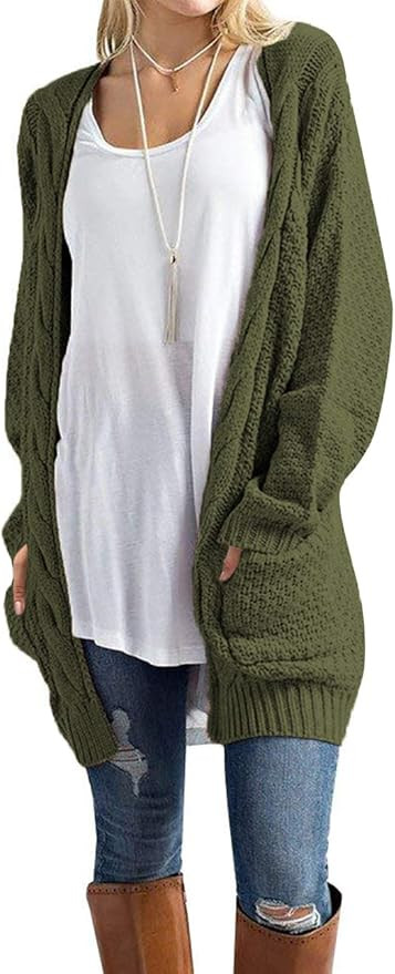 Traleubie Women's Open Front Long Sleeve Boho Boyfriend Knit Chunky Cardigan Sweater | Amazon (US)