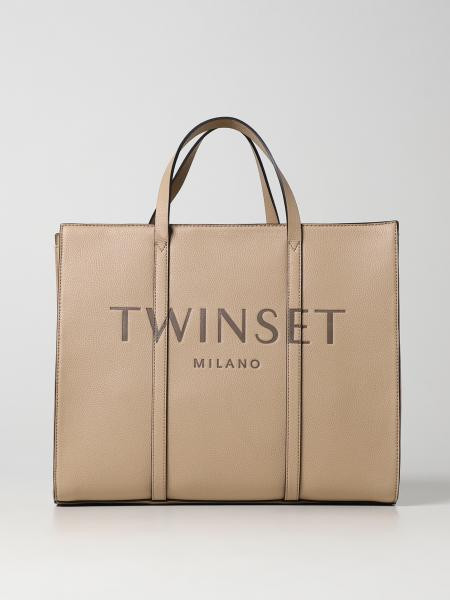 TWINSET: bag in grained synthetic leather - Beige | Twinset tote bags 231TB709B online on GIGLIO.... | Giglio.com - Global Italian fashion boutique