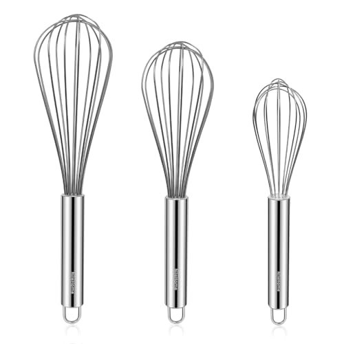 NileHome Stainless Steel Whisk Set 8" 10" 12" Kitchen Whisk Balloon Whisk Kitchen Wisk Wire Whisks for Cooking, Whisking, Blending, Beating, Stirring-3 Pack… | Amazon (US)