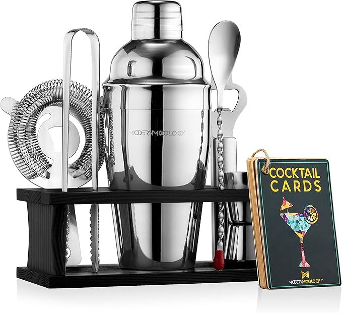Mixology Bartender Kit with Black Stand | Silver Bar Set Cocktail Shaker Set for Drink Mixing - B... | Amazon (US)