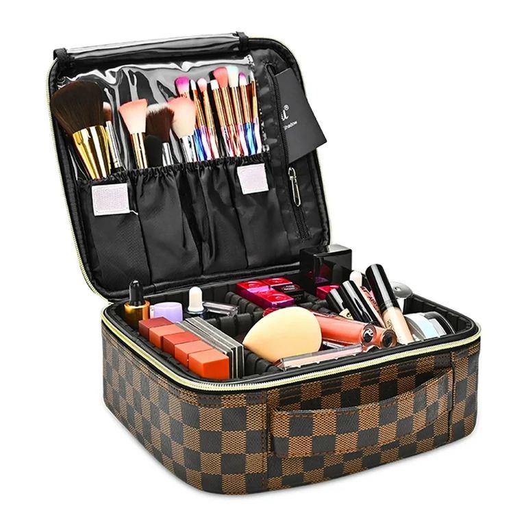 Makeup Bag for Women, Checkered Cosmetic Case, Travel Cosmetic Organizer with Adjustable Dividers... | Walmart (US)