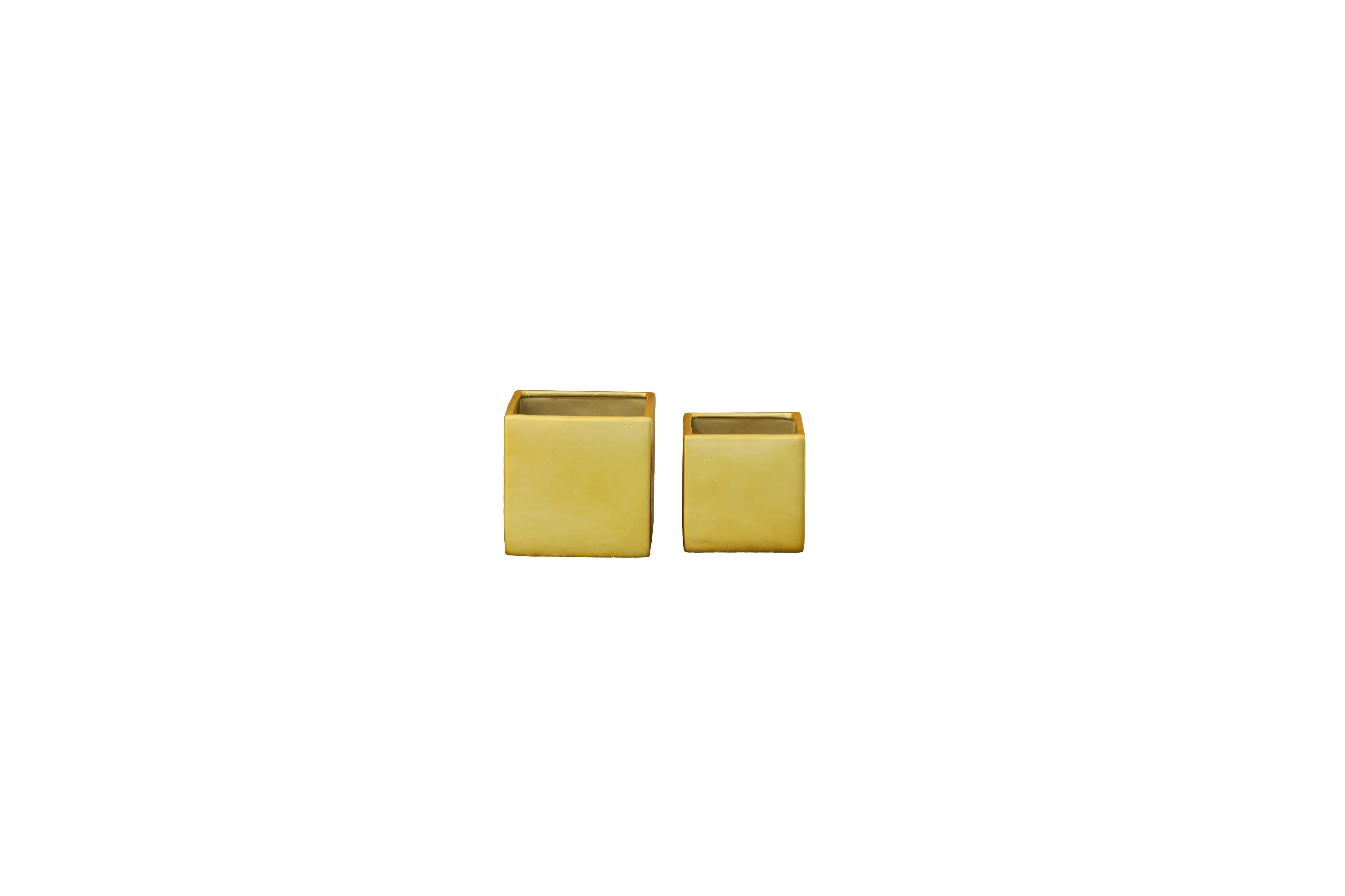 Ceramic Plain Square Pot Set of Two Matte Finish Gold..6.00"x6.00"x6.00"H; 5.00"x5.00"x5.00"H | Wayfair North America