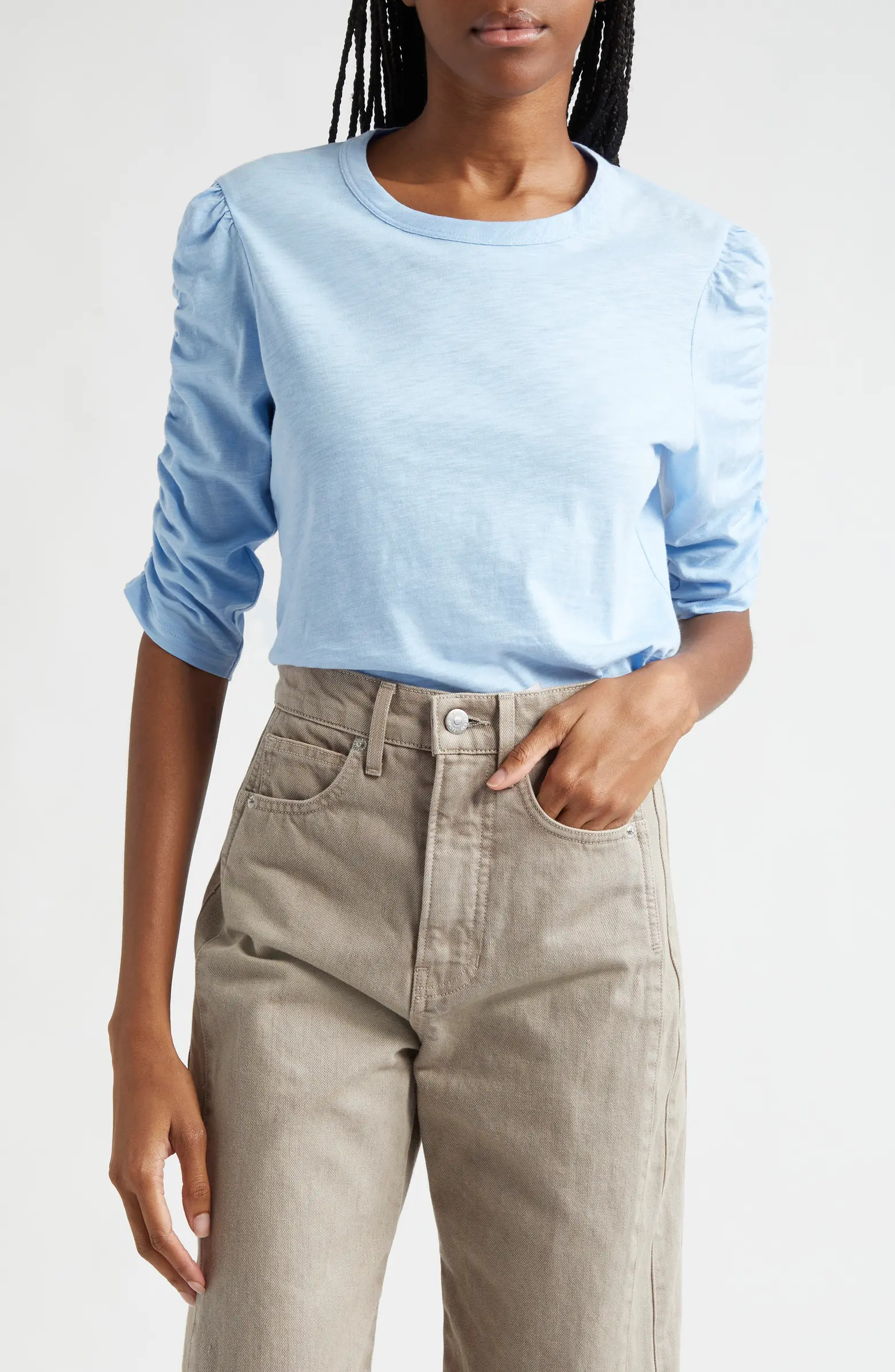 Waldorf Ruched Sleeve Cotton T-Shirt | Nordstrom