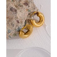 Chunky Gold Hoops, Thick Tube Hoop Earrings, Wide Huggie Statement Waterproof Round Stack Gift For Her | Etsy (US)