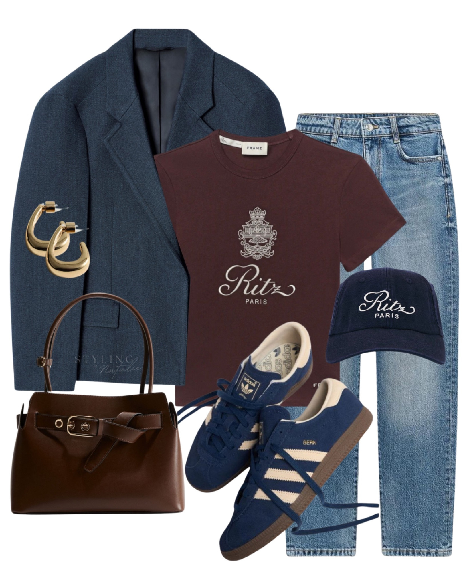Blazer styling, transitional style/spring outfit, navy & burgundy look, denim blazer, burgundy ritz Paris T-shirt, Zara straight leg jeans, Ritz baseball cap, Adidas ‘Bern’ city trainers, navy sneakers, gold earrings, casual everyday outfit.

#LTKeurope #LTKuk #LTKspring